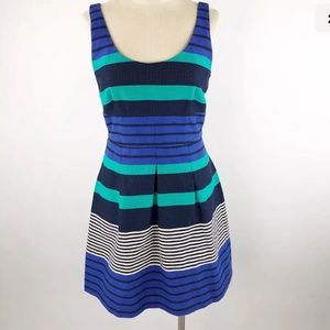 LOFT Blue Multi Stripe Fit N Flare Dress